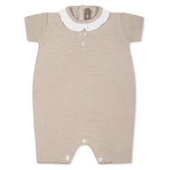 Beige Bomull Romper med Rysjer