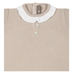 Beige Bomull Romper med Rysjer