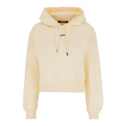 Beige Cropped Hoodie med Snøring Hette