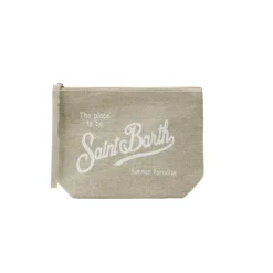 Beige Saint Barth Aline Linen Toalettmappe