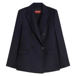 Blå dobbeltspent ullflanell blazer