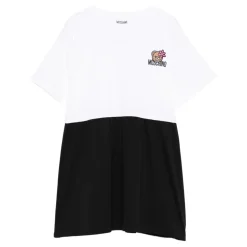 Crewneck Short Sleeve Embroidered Teddy Bear Dress