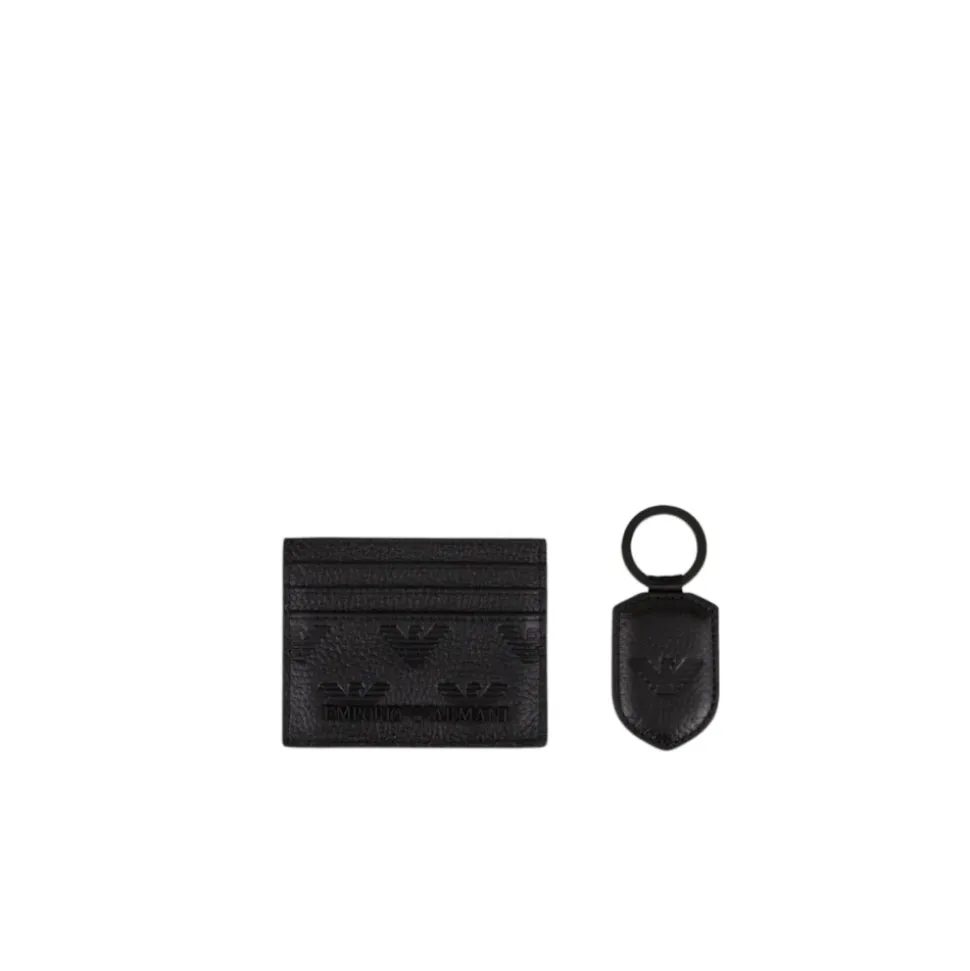 Embossed Eagle Leather Cardholder og Nøkkelringsett