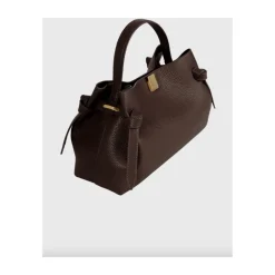 Espresso Pebble Grain Leather Skulpturell Håndveske