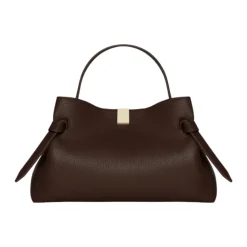 Espresso Pebble Grain Leather Skulpturell Håndveske