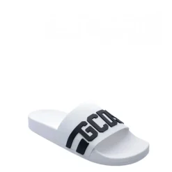 Hvite sporty herre sliders med logokjede
