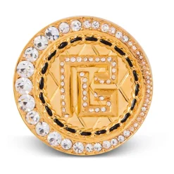 PB brosje i messing og rhinestones