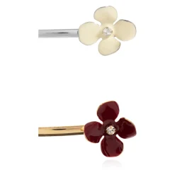 Sett med 2 hårspenner med emaljeblomster