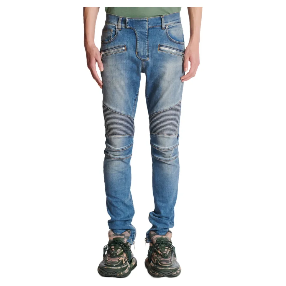 Slim-fit biker jeans i blå denim