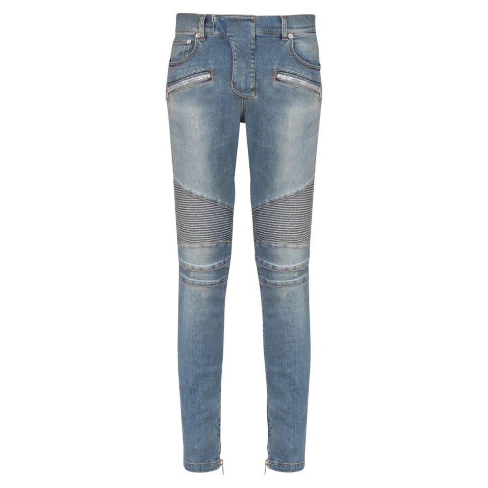 Slim-fit biker jeans i blå denim
