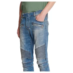 Slim-fit biker jeans i blå denim