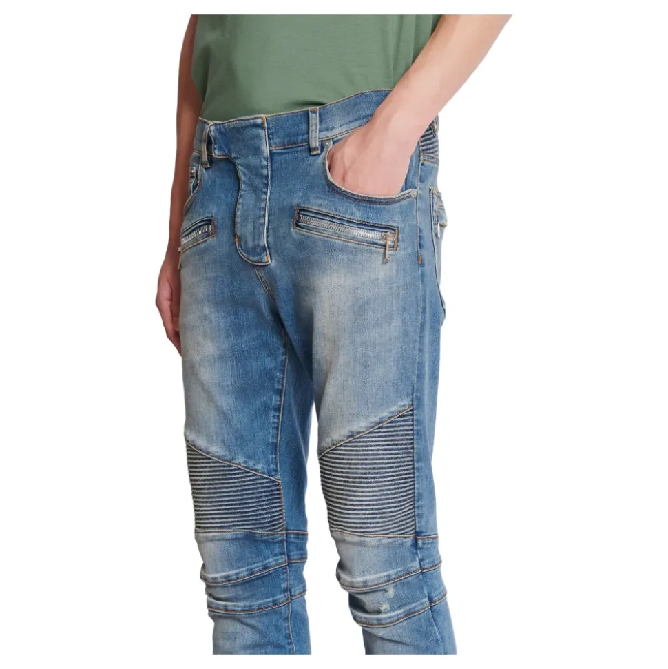 Slim-fit biker jeans i blå denim