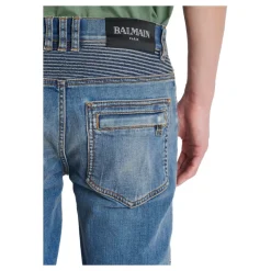 Slim-fit biker jeans i blå denim