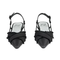 Sort skinn slingback flate sko
