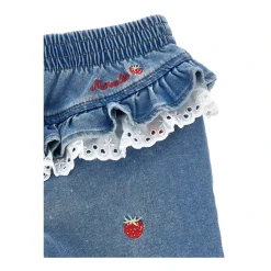 Strawberry-Embroidered Ruffled Jeans