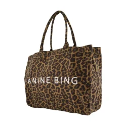 Svart bomullsshopper veske med leopard