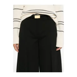 Svart Plissert Wide Leg Ullbukser